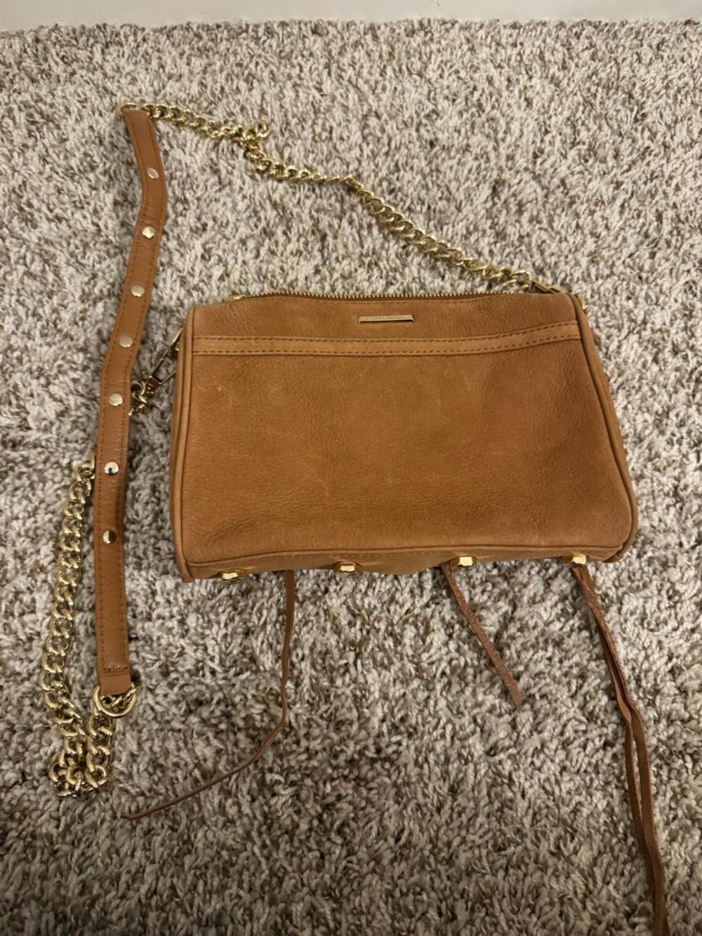 Rebecca Minkoff Suede Crossbody Bag with Gold Chain Strap - Picture 2 of 5